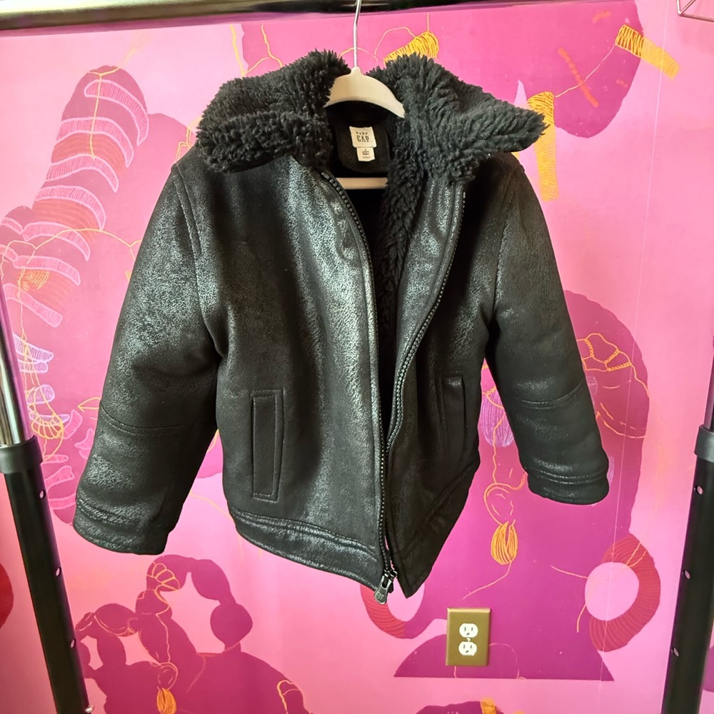 Gap Black Faux Leather Puffer Jacket